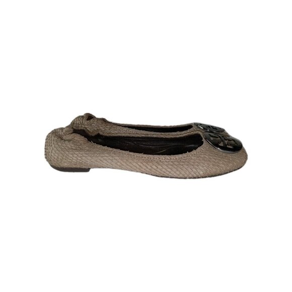 Tory Burch Women's Size 7 Reva Flats Python Print Brown Cream Shoes - Picture 1 of 11